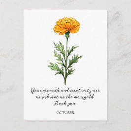 WATERCOLOR OCTOBER MARIGOLD BIRTH FLOWER POSTCARD ポストカード