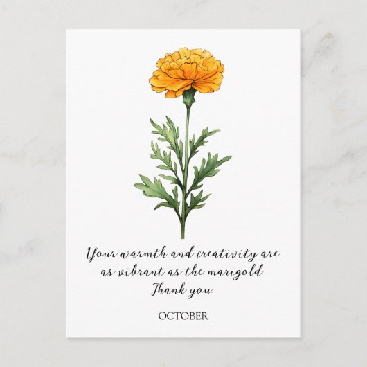 WATERCOLOR OCTOBER MARIGOLD BIRTH FLOWER POSTCARD ポストカード (正面)