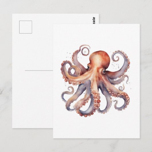 Watercolor Octopus ポストカード (正面/裏面)
