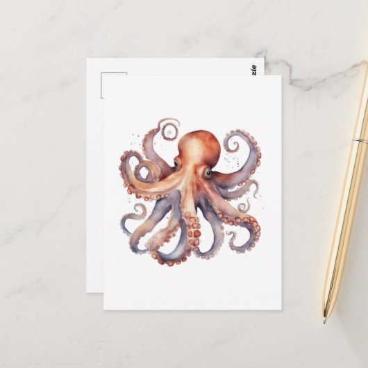 Watercolor Octopus ポストカード (正面/裏面インサイチュ)