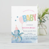 Watercolor Octopus Balloon Summer Baby Shower  招待状 (スタンド正面)