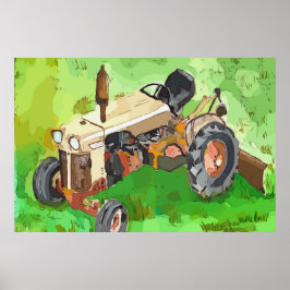 Watercolor of a Case tractor, with scrapper  ポスター