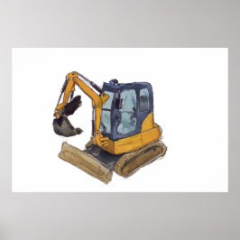 Watercolor of a little backhoe ポスター