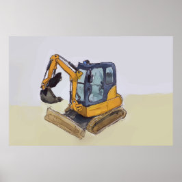 Watercolor of a little backhoe ポスター