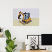 Watercolor of a little backhoe ポスター (ホームオフィス)