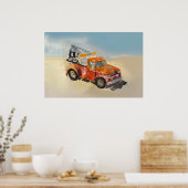 Watercolor of a orange rusty tow truck ポスター (キッチン)