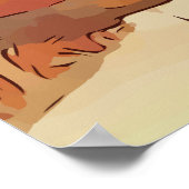 Watercolor of a orange tractor backhoe ポスター (角)