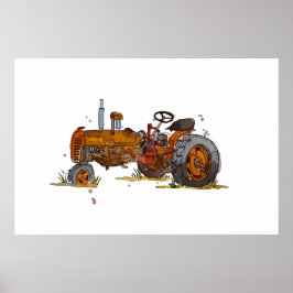 Watercolor of a rusty old orange tractor ポスター