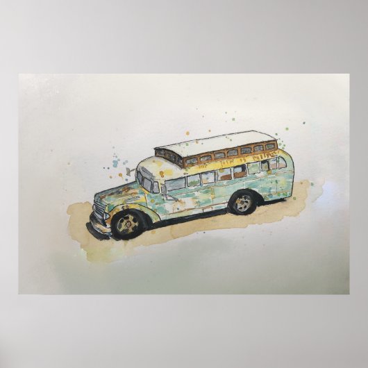 Watercolor of a rusty RV bus conversion ポスター (正面)