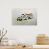 Watercolor of a rusty RV bus conversion ポスター (キッチン)