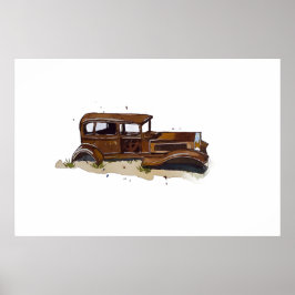 Watercolor of a rusty shell of a pickup truck ポスター