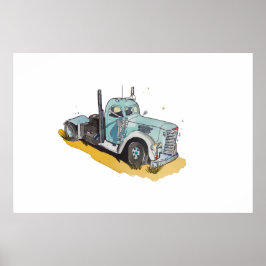 Watercolor of a semi truck stylized  ポスター