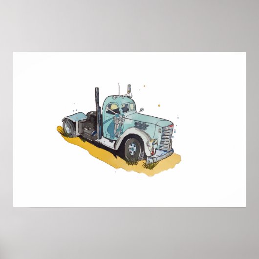 Watercolor of a semi truck stylized  ポスター (正面)