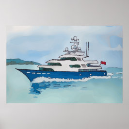 Watercolor of a super yacht ポスター