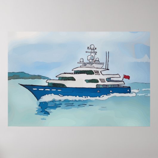 Watercolor of a super yacht ポスター (正面)