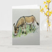 Watercolor of donkey on folded greeting card カード (黄色い花)