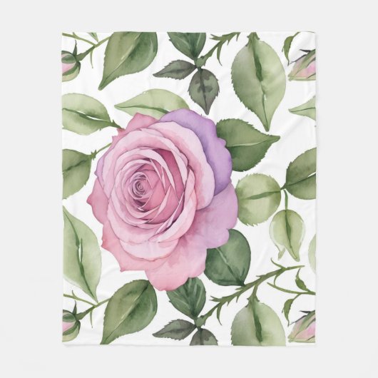 Watercolor Of Pink And Lavender Roses フリースブランケット (正面)
