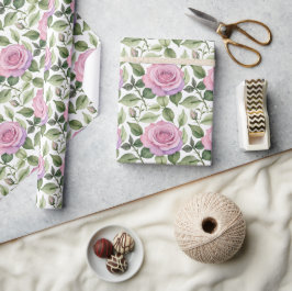 Watercolor Of Pink And Lavender Roses ラッピングペーパー