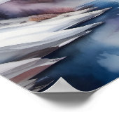 Watercolor of snow covered mountains under sunset ポスター (角)