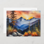Watercolor of sunrise over snow covered mountains ポストカード (正面/裏面)
