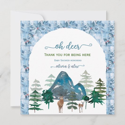 Watercolor oh deer baby boy shower thank you サンキューカード (正面)