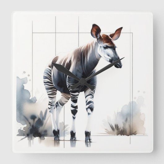 Watercolor Okapi AREF285 - Watercolor スクエア壁時計 (正面)