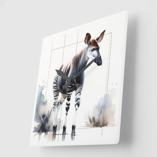 Watercolor Okapi AREF285 - Watercolor スクエア壁時計 (傾斜)