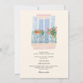 Watercolor Olive Blue tile Greece Wedding  招待状 (正面)