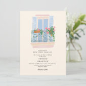 Watercolor Olive Blue tile Greece Wedding  招待状 (スタンド正面)