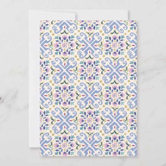 Watercolor Olive Blue tile Greece Wedding  招待状 (裏面)