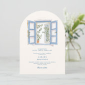 Watercolor Olive Blue tile Greece Wedding  Invitat 招待状 (スタンド正面)