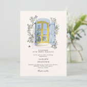 Watercolor Olive Blue tile Greece Wedding  Invitat 招待状 (スタンド正面)
