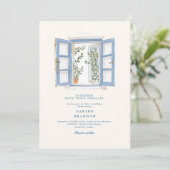 Watercolor Olive Blue tile Greece Wedding  Invitat 招待状 (スタンド正面)