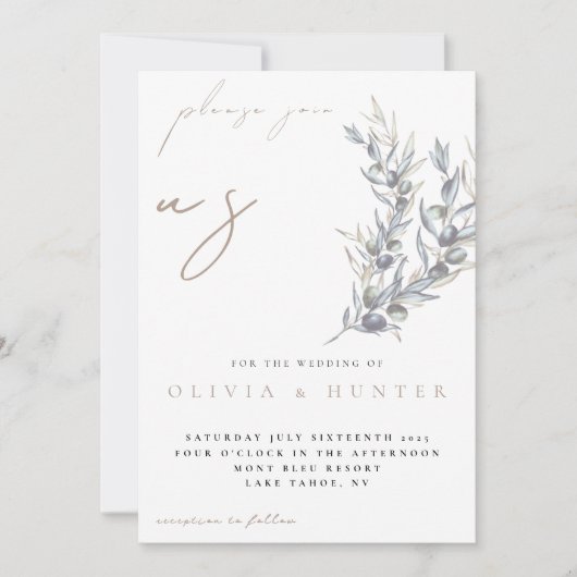 Watercolor Olive Branch Photo Wedding Invitation 招待状 (正面)