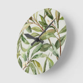 Watercolor Olive Branches Botanical ラウンド壁時計 (傾斜)