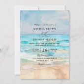 Watercolor On The Beach Budget QR Code Wedding 招待状 (正面)