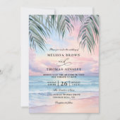 Watercolor On The Beach Elegant QR Code Wedding 招待状 (正面)