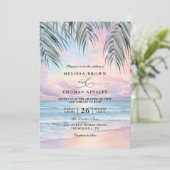 Watercolor On The Beach Elegant QR Code Wedding 招待状 (スタンド正面)