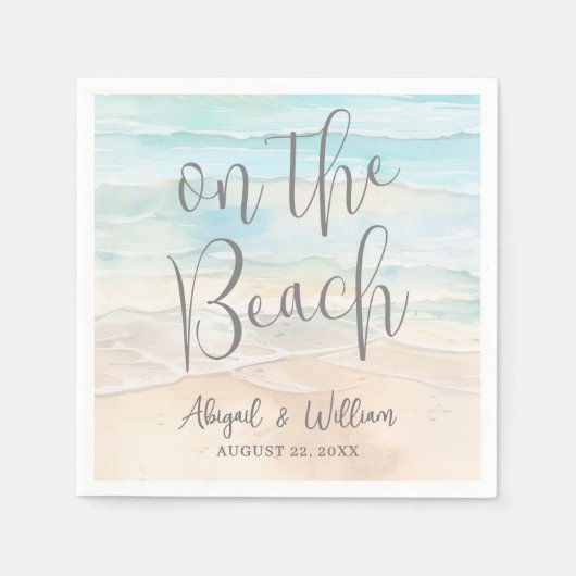Watercolor On The Beach Wedding スタンダードカクテルナプキン (正面)