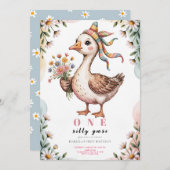 Watercolor One Silly Goose Wildflower 1st Birthday 招待状 (正面/裏面)
