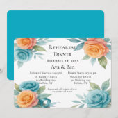 Watercolor orange and Teal Rehearsal Dinner 招待状 (正面/裏面)