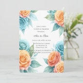 Watercolor Orange and Teal Roses Couples Shower 招待状 (スタンド正面)