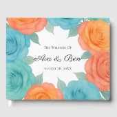 Watercolor Orange and Teal Roses Wedding ゲストブック (正面)