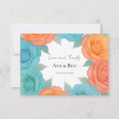 Watercolor Orange and Teal Roses Wedding サンキューカード (正面)