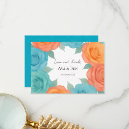 Watercolor Orange and Teal Roses Wedding サンキューカード