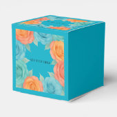 Watercolor Orange and Teal Roses Wedding フェイバーボックス (裏面サイド)