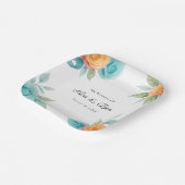 Watercolor Orange and Teal Roses Wedding ペーパープレート (傾斜あり)