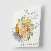 Watercolor Orange Citrus Fruit With Blossoms スクエア壁時計 (傾斜)