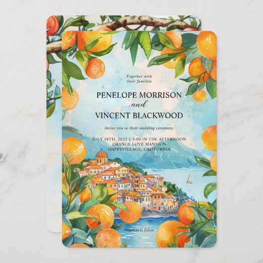 Watercolor Orange City Wedding 招待状 (正面/裏面)