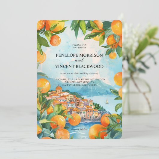 Watercolor Orange City Wedding 招待状 (スタンド正面)